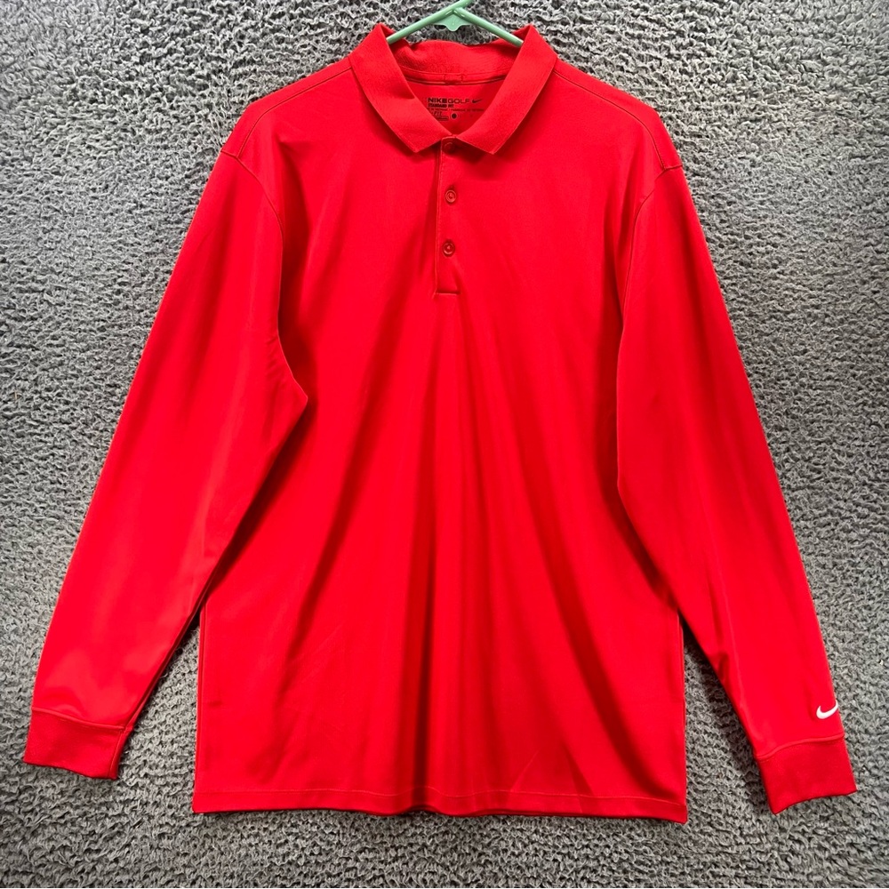Nike Golf Polo Shirt Mens Large Dri Fit Performance Red Long Sleeve Athletic
